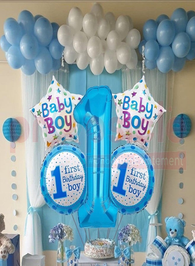 بروبسيكل مجموعة بالونات عيد ميلاد للأطفال من رقائق معدنية زرقاء، تتضمن 5 قطع، بتصميم عيد الميلاد الأول، وشعار الأمير، ورقم 1. تتضمن المجموعة بالونات هيليوم زرقاء اللون، وشعار الأمير، وشعار الشهر الأول. - Image 4